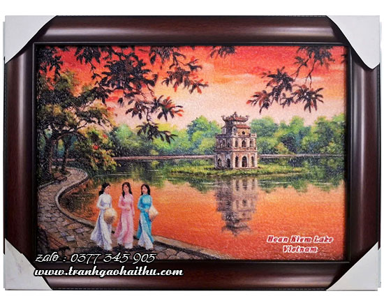 Tranh gạo màu Hồ Gươm 3
